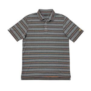 Straight Down Polo Shirt Mens M Grey Orange Striped Short Sleeve Stretch Golf